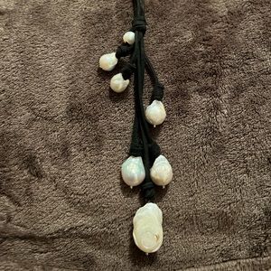 Black rope necklace with drop iridescent stones